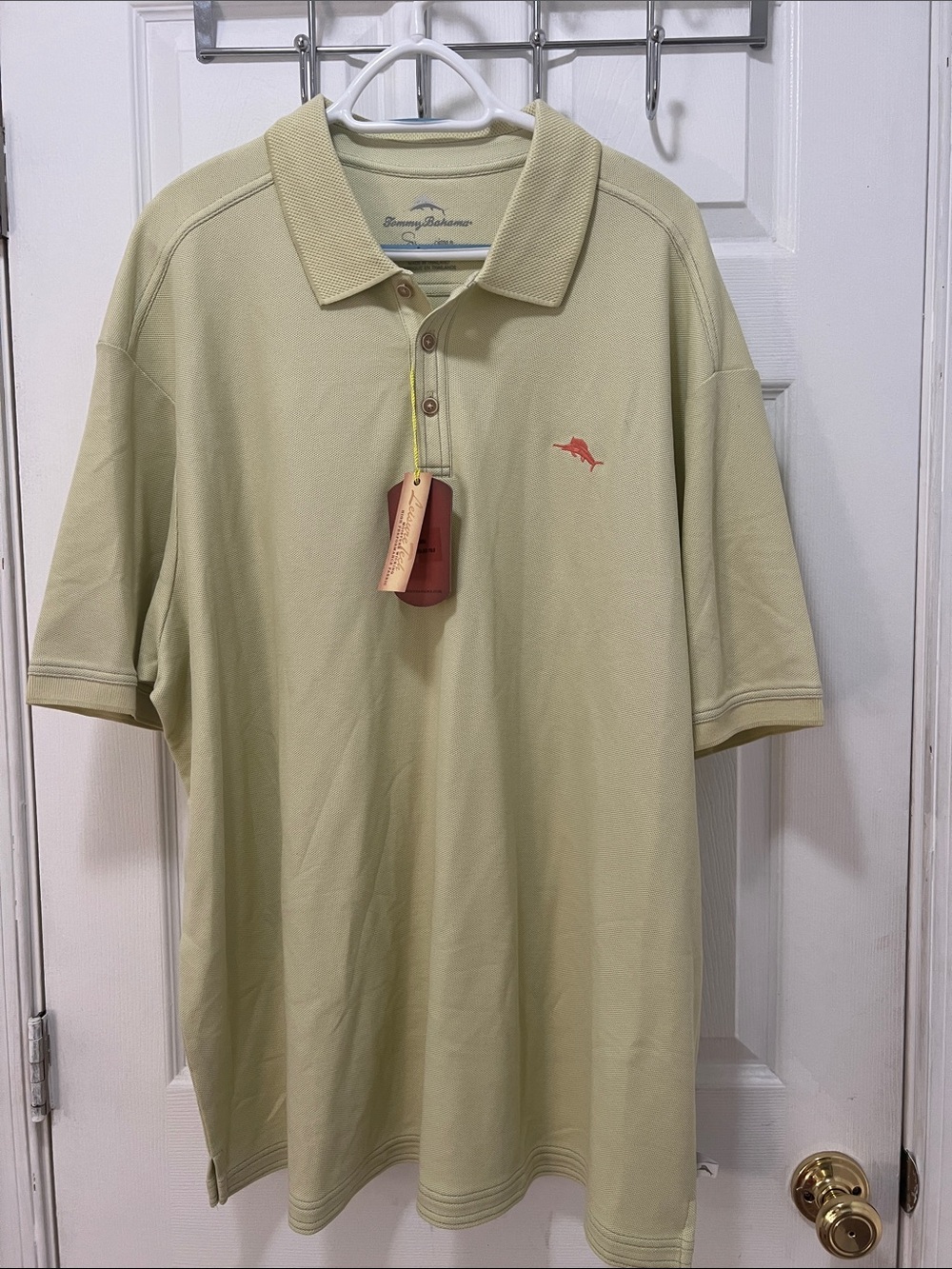 Tommy Bahama men’s XXL  Light GREEN Polo with Pink Marlin Logo